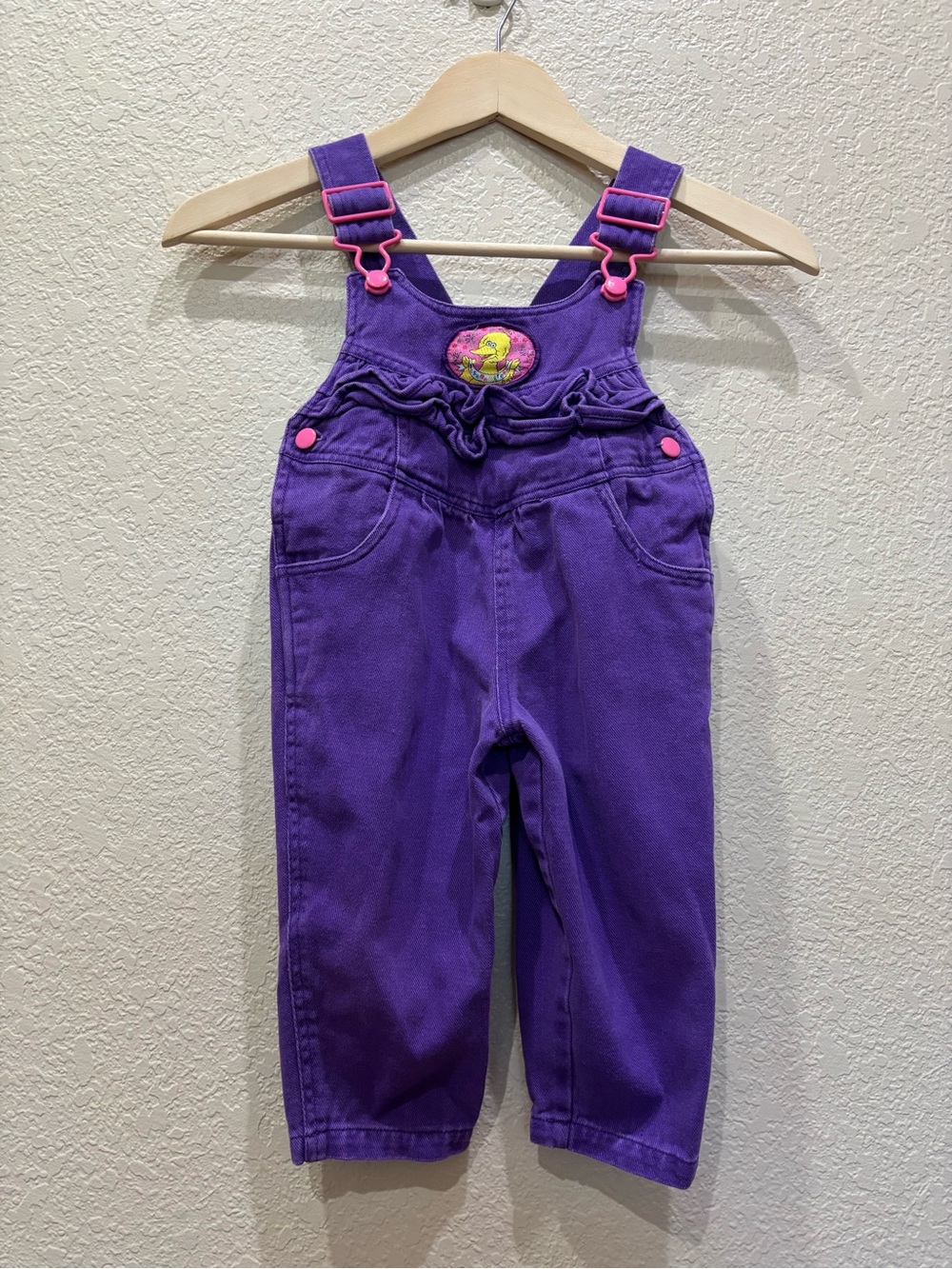 Vintage 90’s Nostalgia Sesame Street Big Bird Overalls Purple 100% Cotton 2T